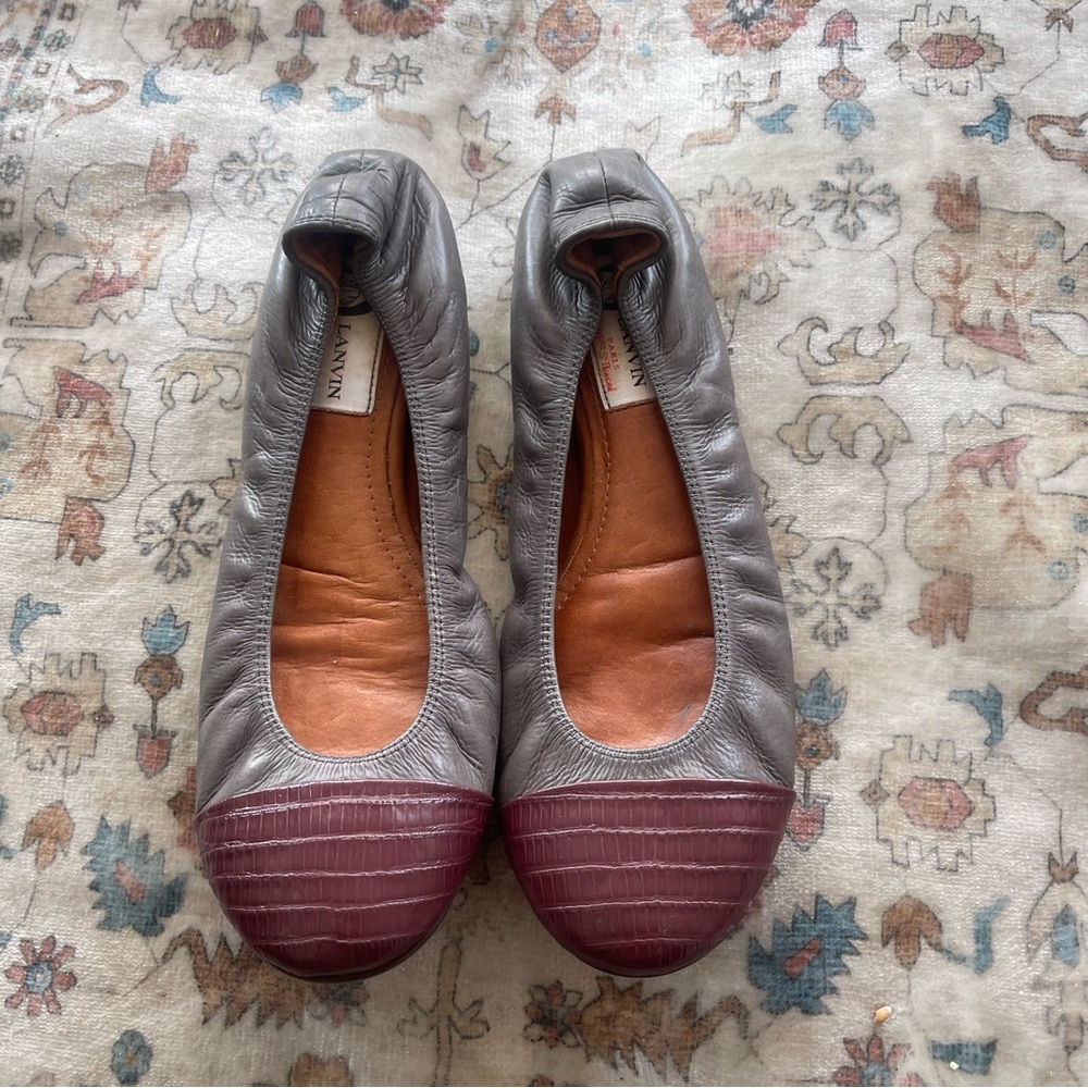 Lanvin Gray and Burgundy Flats